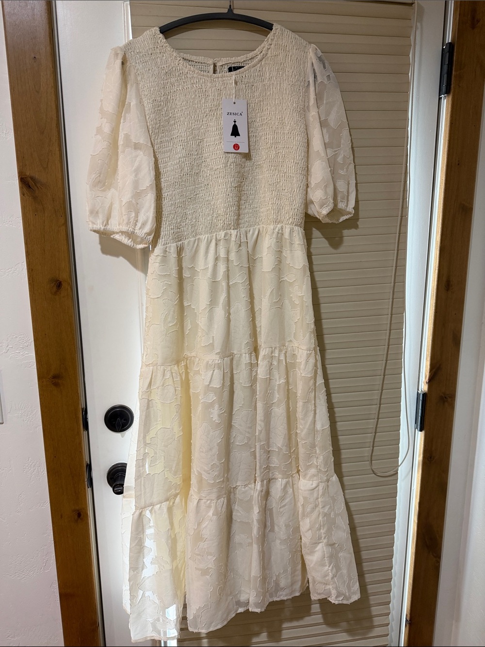 Zesika Cream Tiered Lace Maxi Dress with Smocked Bodice